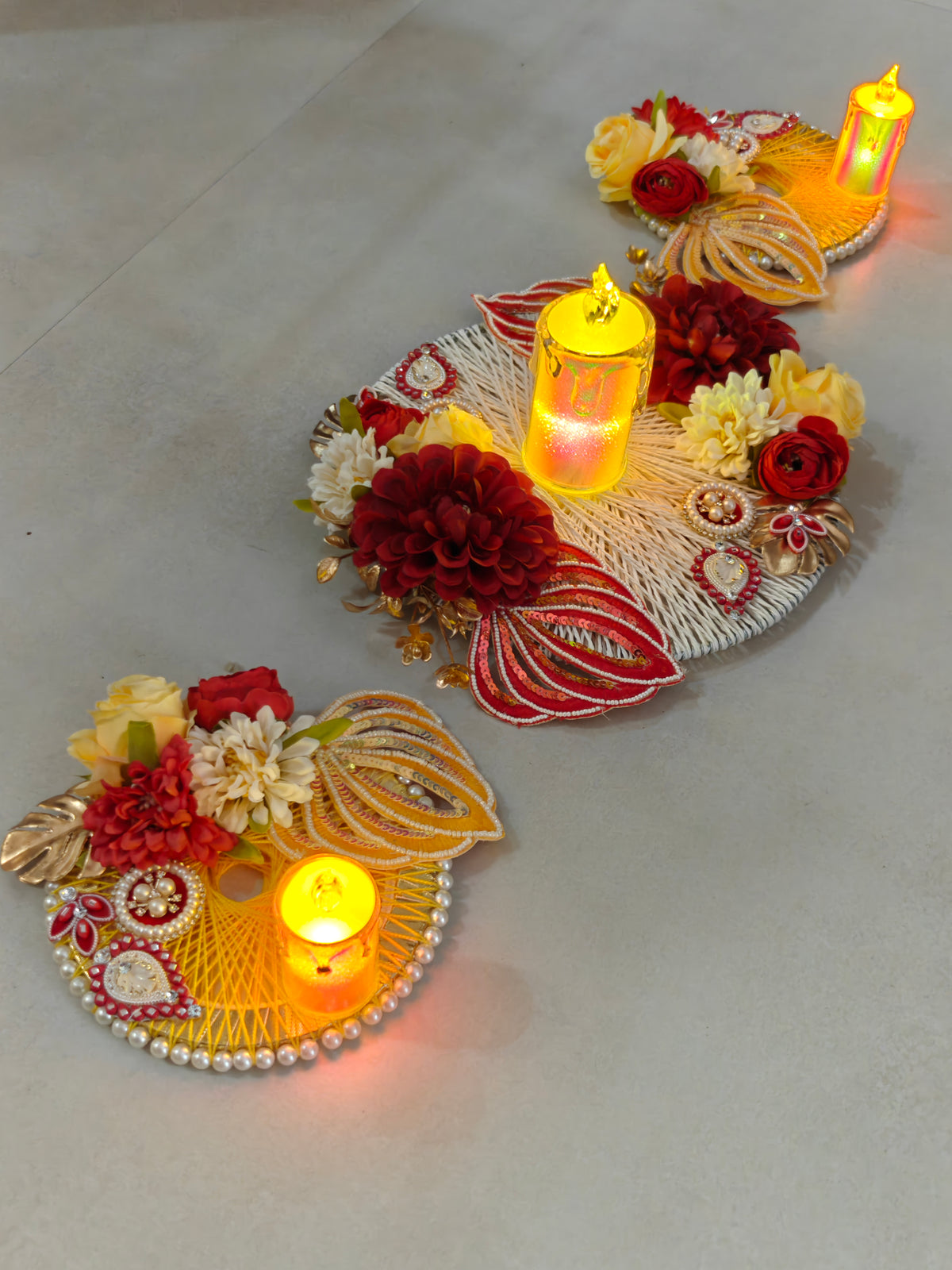 Table Runner set of 3 in Red for Diwali Table Decor