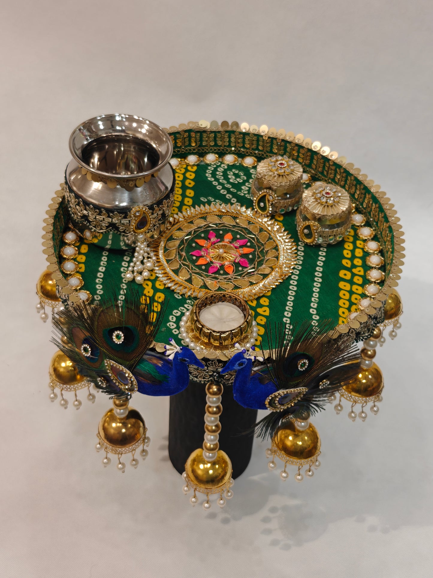 Peacock Theme Luxury Pooja Thali for Wedding | Designer Bridal Pooja Thali Set | Premium Ritual Thali India | The Wedding Station