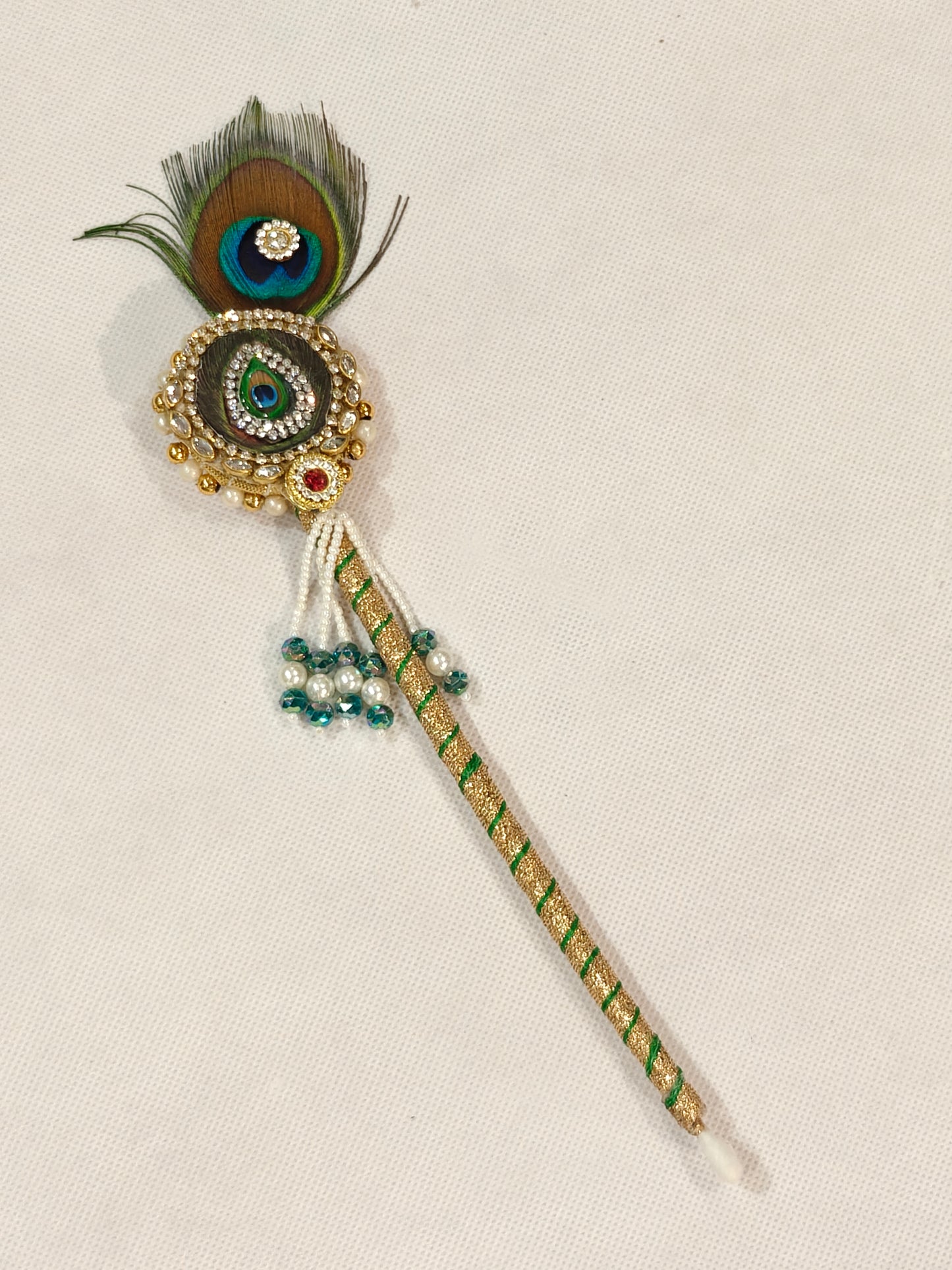 Handcrafted Peacock Feather Tilak Stick for Pooja & Festive Rituals | Decorative Roli Chandan Applicator – The Wedding Station