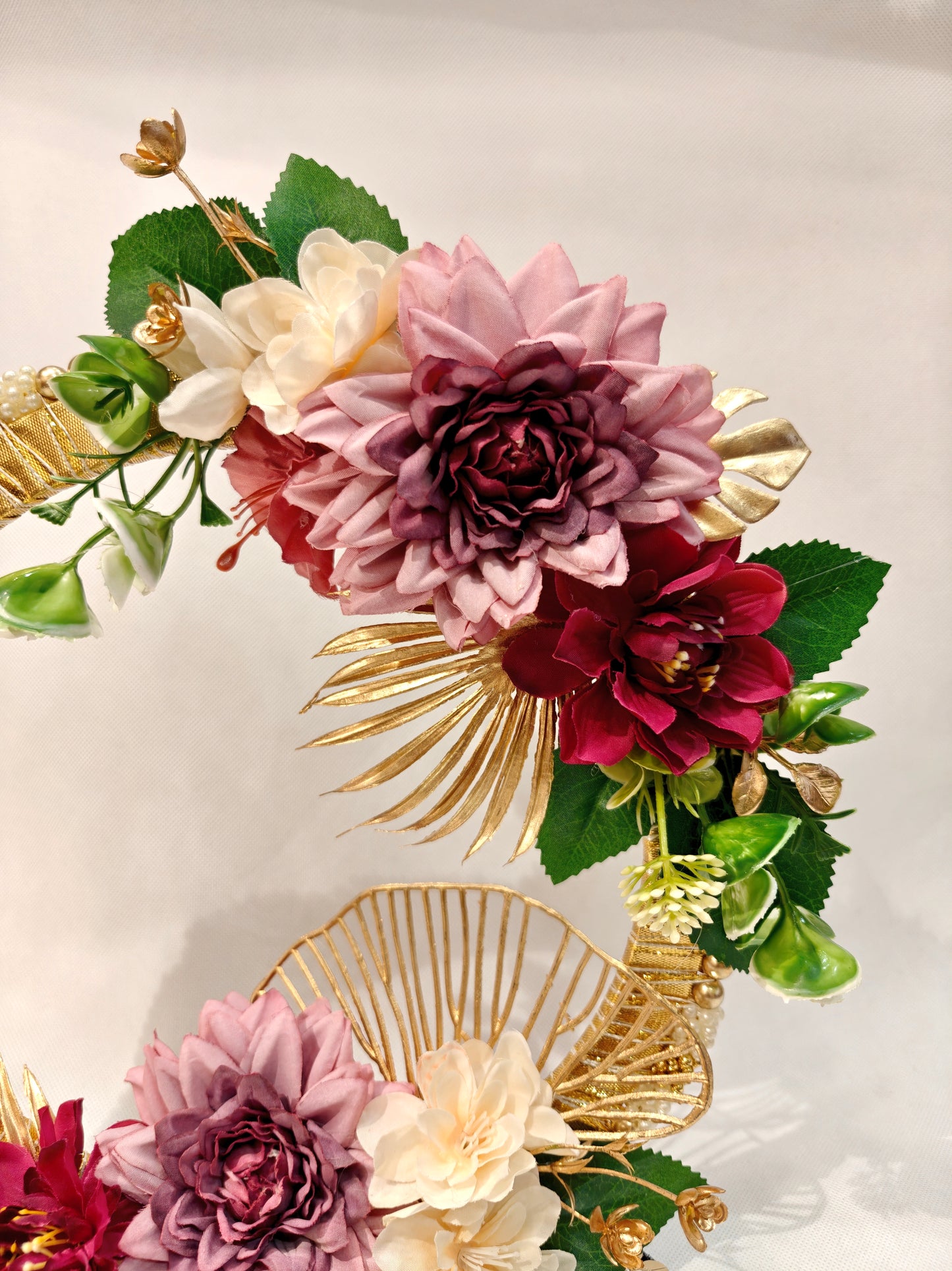 Floral Ring Ceremony Platter with Pearl Ring Holders — Burgundy & Mauve | Ring Platter for Wedding | The Wedding Station