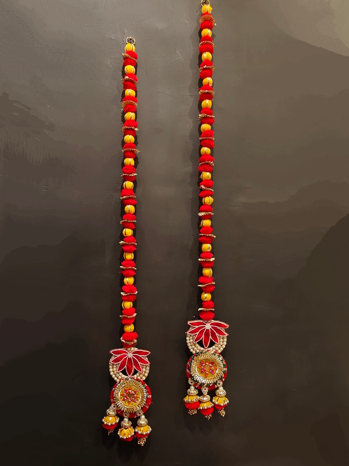 Red Pom Pom Side Hangings