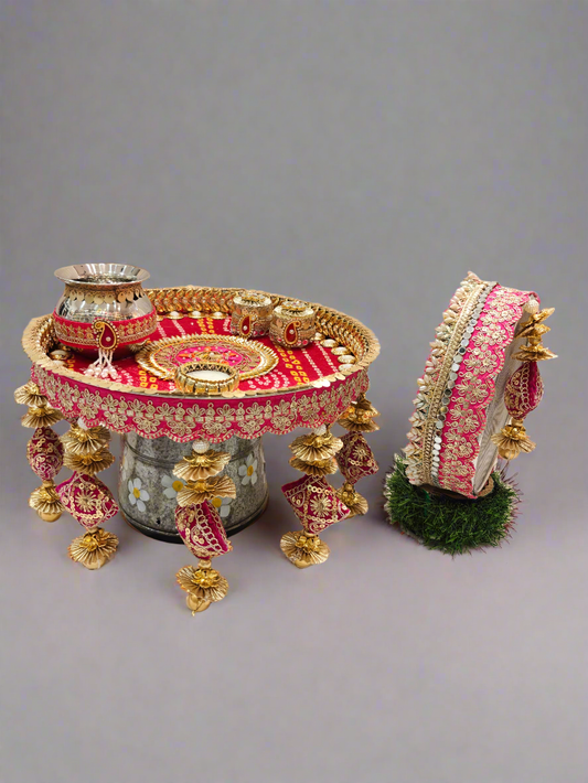 Rani & Golden Karwa Chauth Thali Set – Elegant & Festive