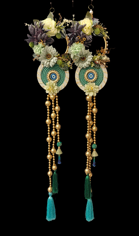 Pista Green Floral Side Hangings