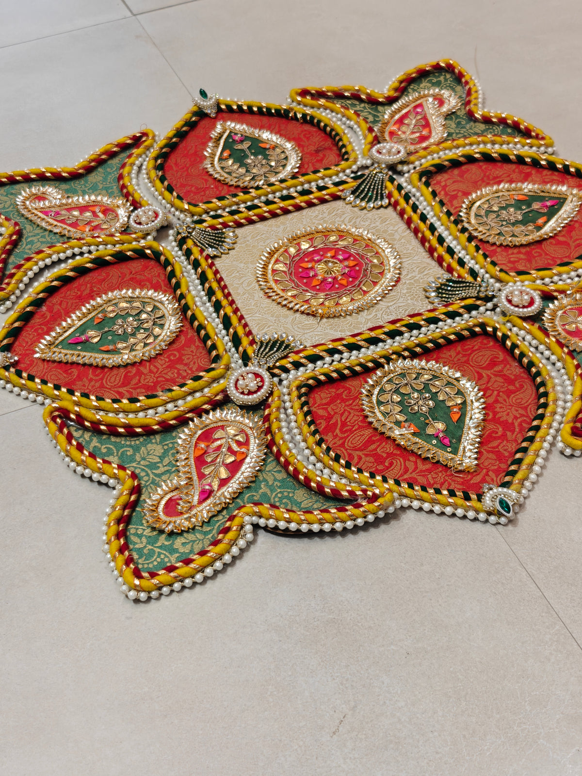 Multicolour Brocade Star Rangoli | The Wedding Station