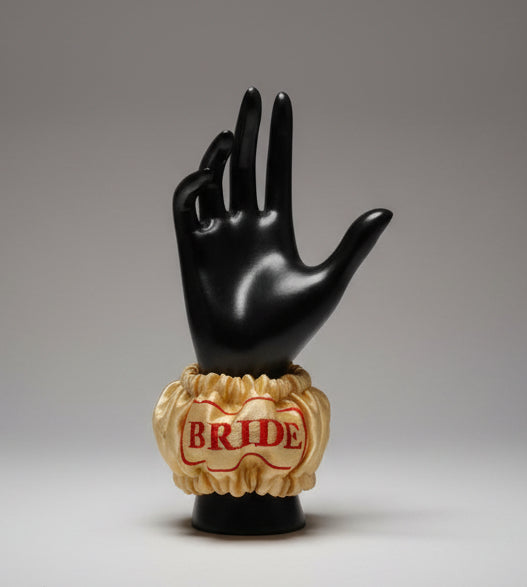 Premium Satin Bride Kangna Cover Rani Golden – Free Size | Elegant Wedding Accessory