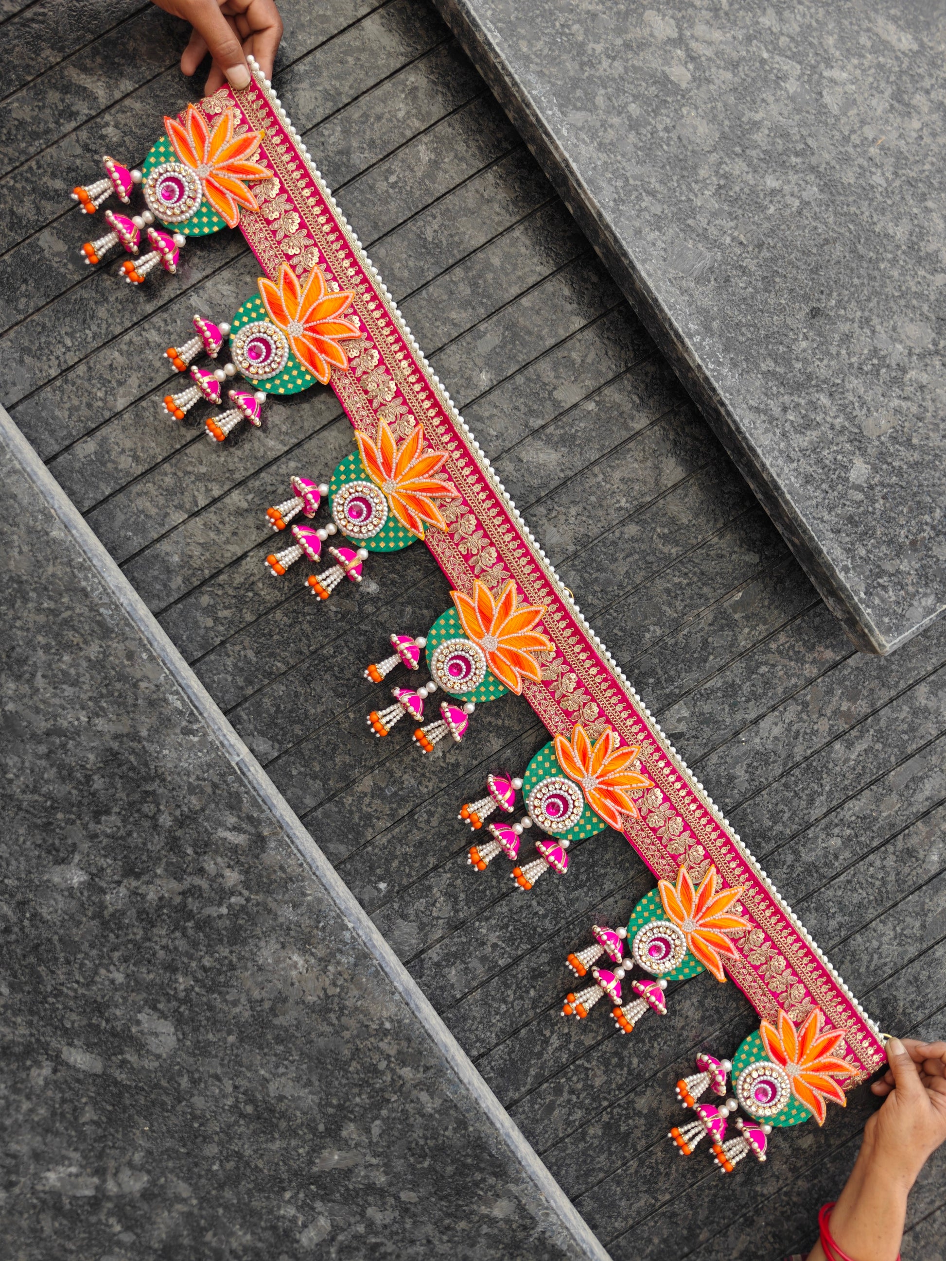 Handmade lotus wedding Bandhanwar with pearl tassels