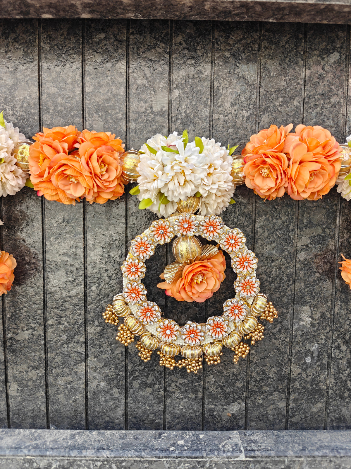 Orange & White Floral Toran with Gold Gota Balls & Pearl Latkans | Festive and Wedding Door Decor