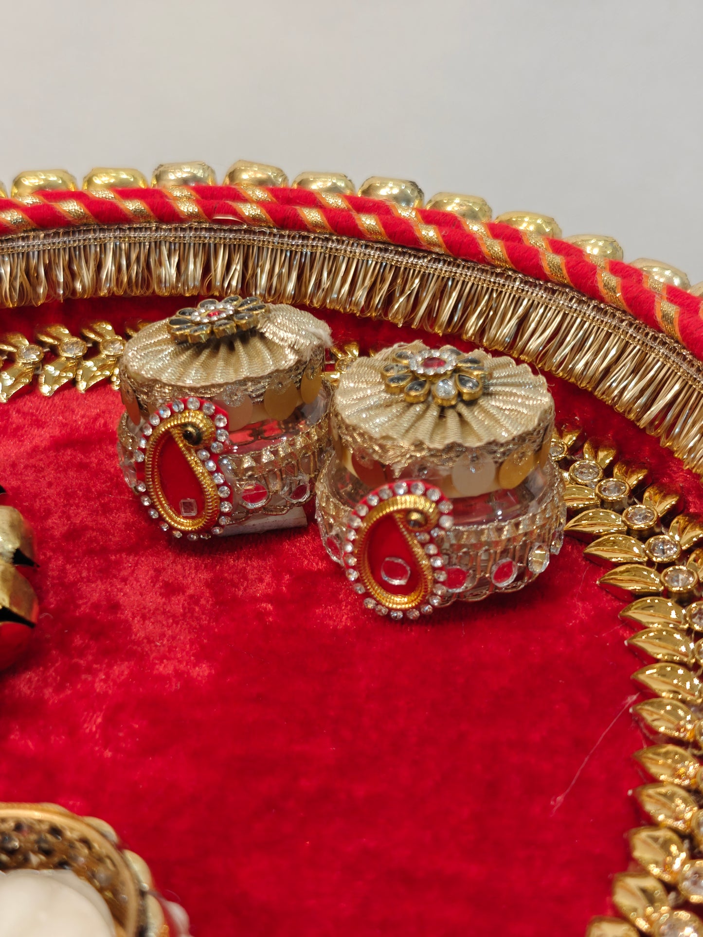 Premium Red & Gold Ghungroo Pooja Thaali Set for Wedding Rituals | Designer Puja Thaali Online India | The Wedding Station