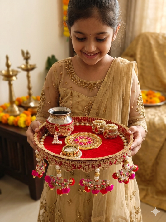 Designer Pooja Thali for Wedding Rituals & Gifting / Bridal Pooja Thali Set / The Wedding Station