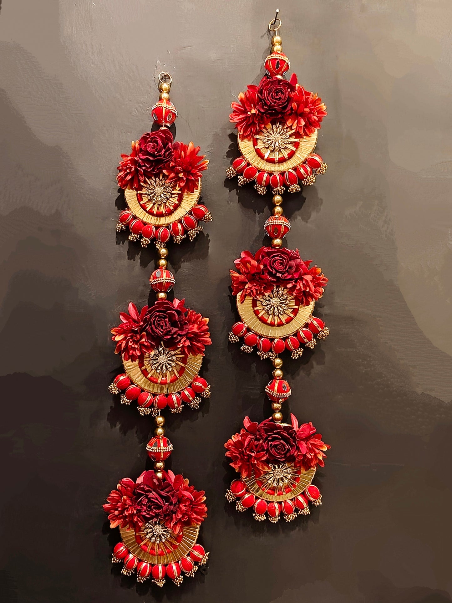 Red Floral Side Hangings