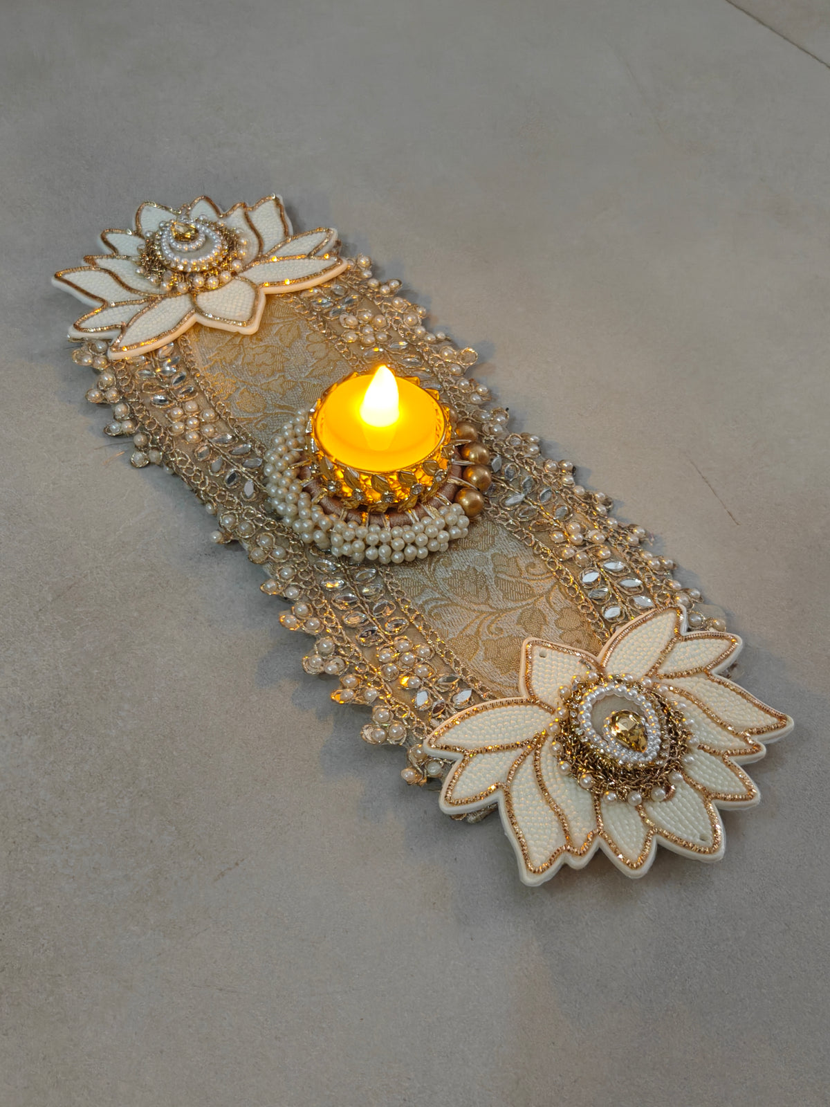 Lotus and Mirror work Table Mat with Tealight Holder
