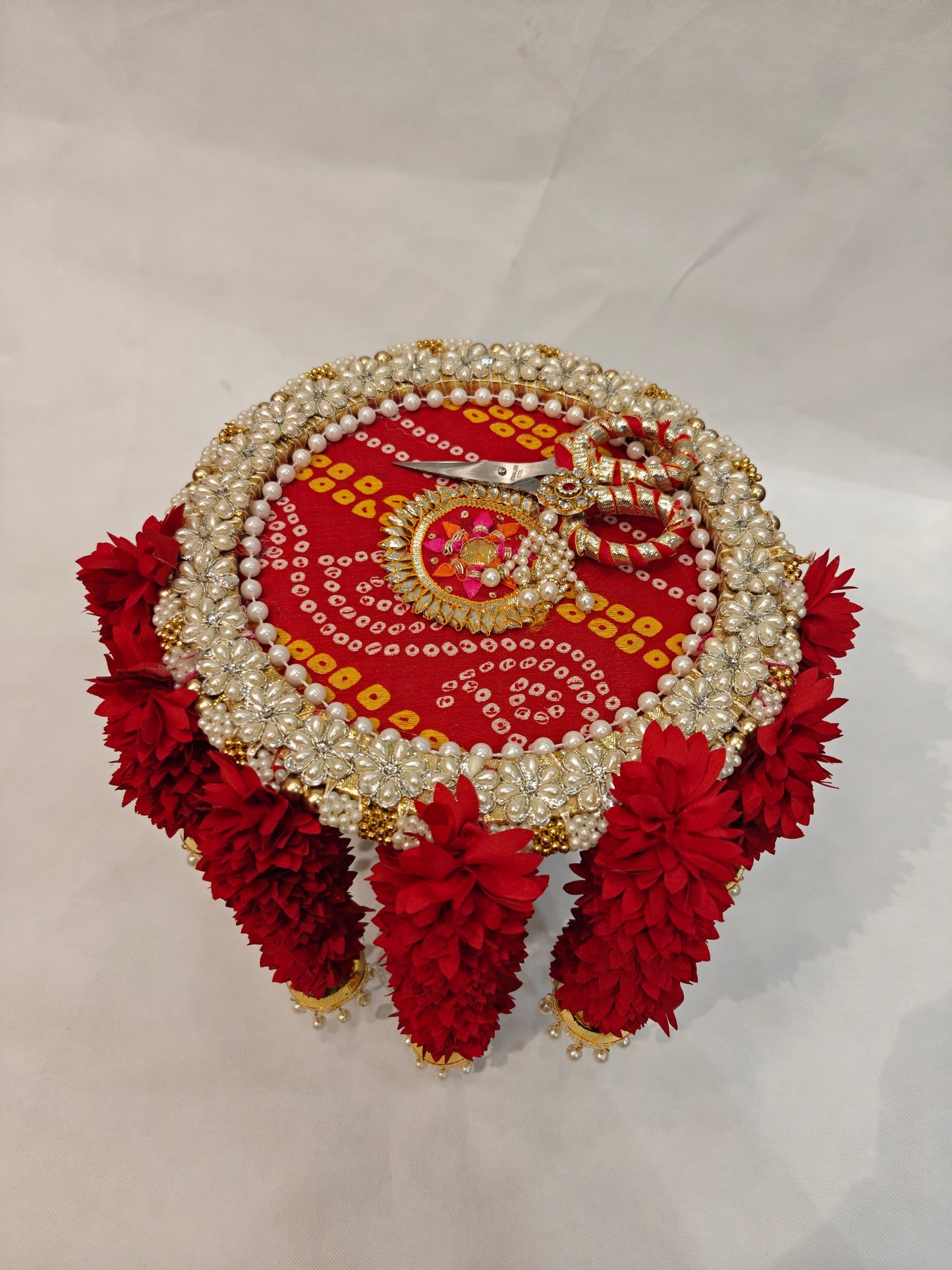 Luxury Ribbon Cutting Platter for Inauguration | Pearl Decor- Red