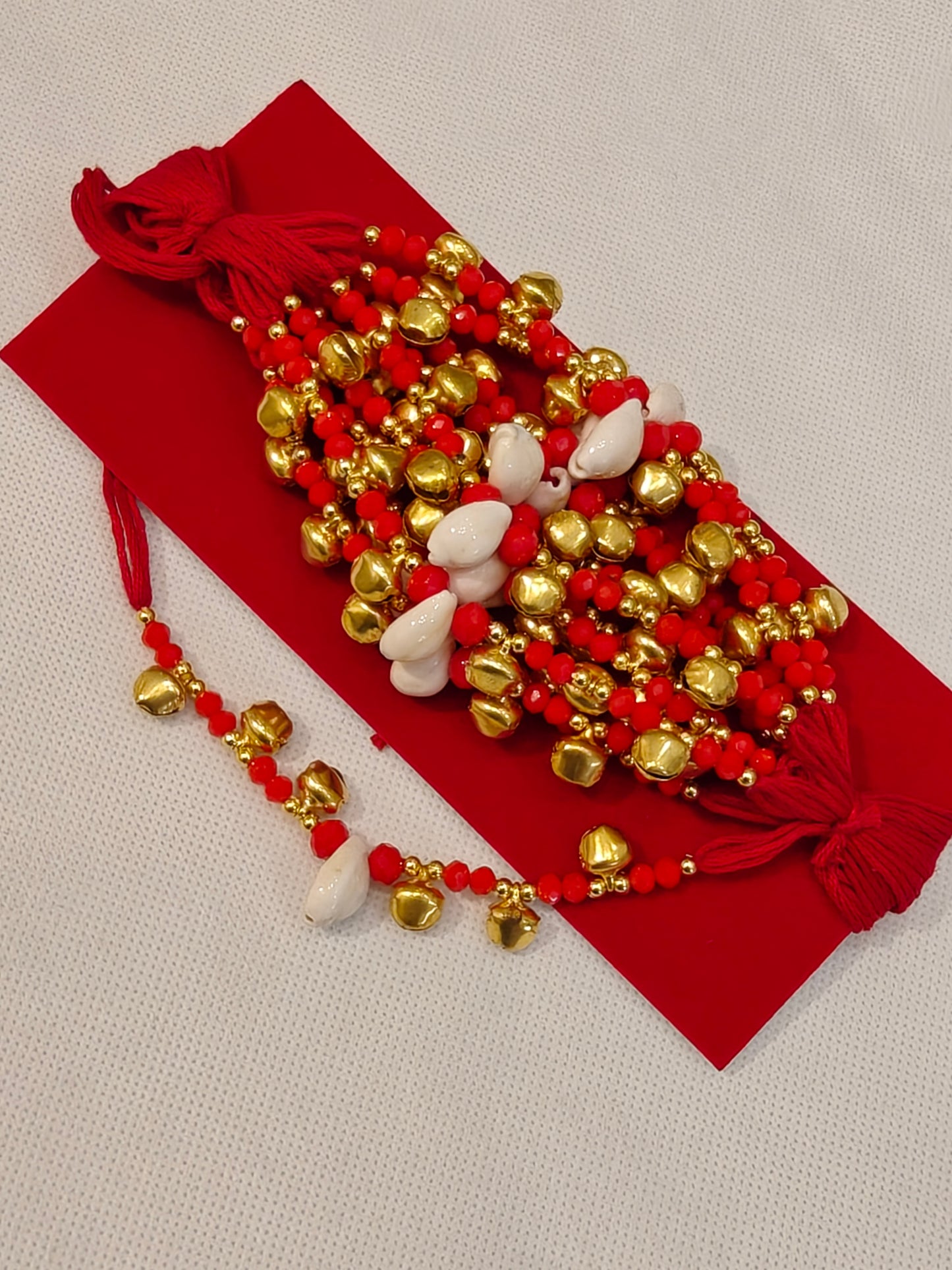 Hathlagi/Kangan Dora for Wedding Rituals | Handcrafted Bridal Wrist Ceremony Dora with Cowrie Shells, Gold Beads & Crystal Beads | Pack of 12 Pcs | The Wedding Station