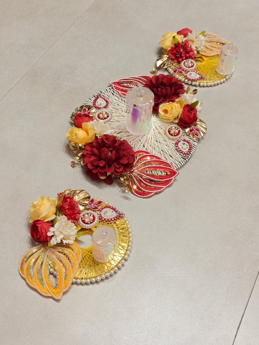 Table Runner set of 3 in Red for Diwali Table Decor