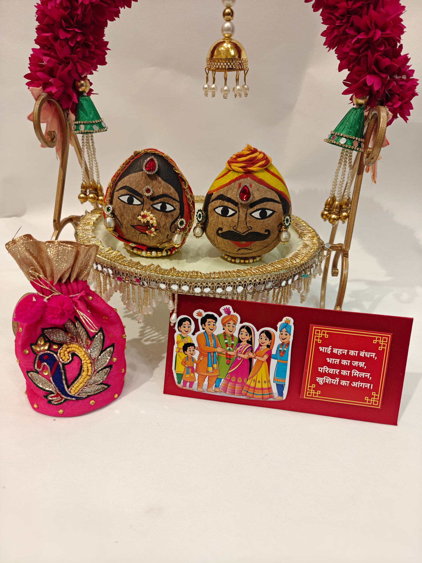 Royal Bhaat Mayra Platter with Hand-Painted Nariyals | Indian Wedding Ritual Thaal