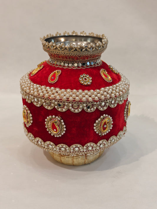 Premium Designer Kalash | Wedding, Griha Pravesh & Pooja Decor | Red Velvet