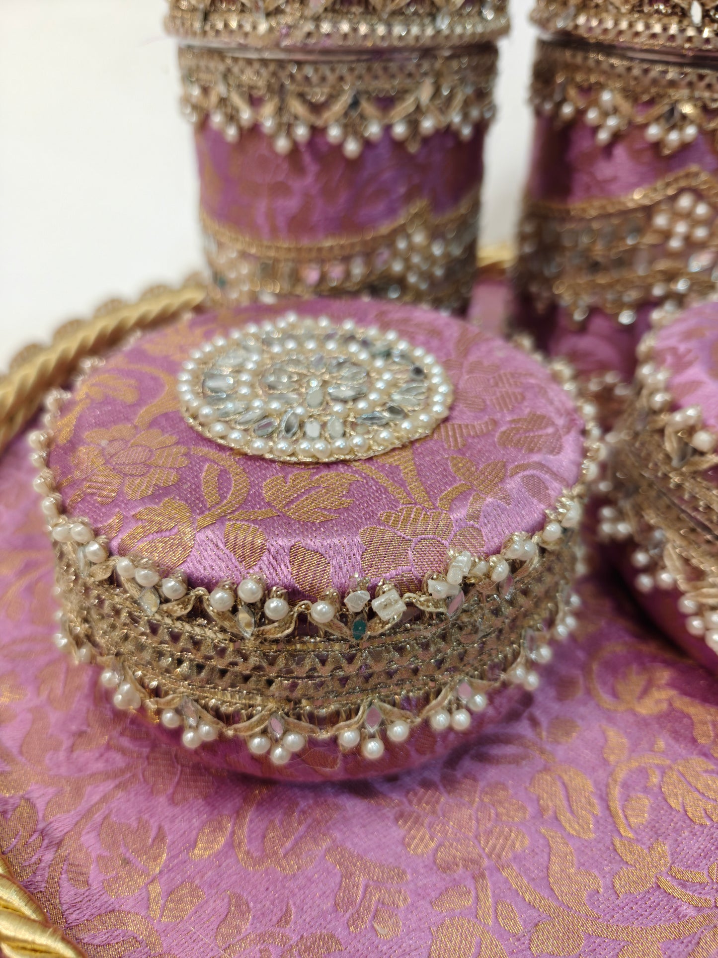 Royal Wedding Mewa & Mithai Platter Set with Decorated Steel Boxes- Lavender