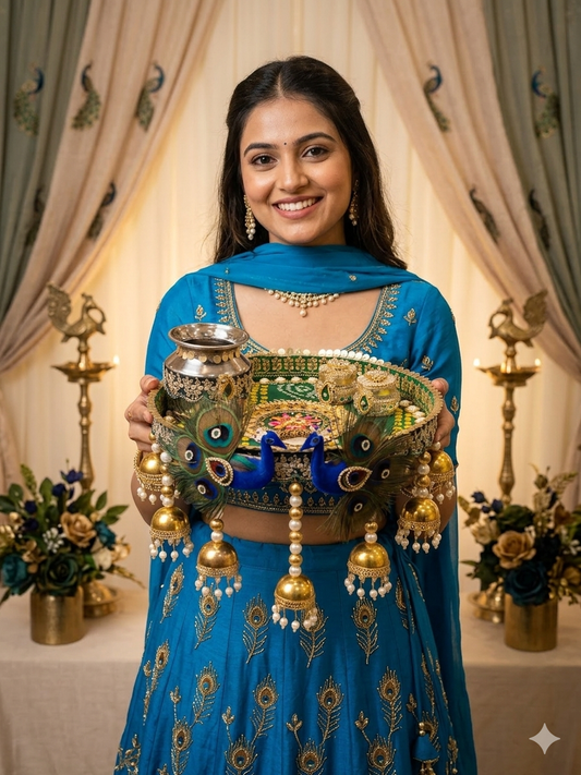 Peacock Theme Luxury Pooja Thali for Wedding | Designer Bridal Pooja Thali Set | Premium Ritual Thali India | The Wedding Station