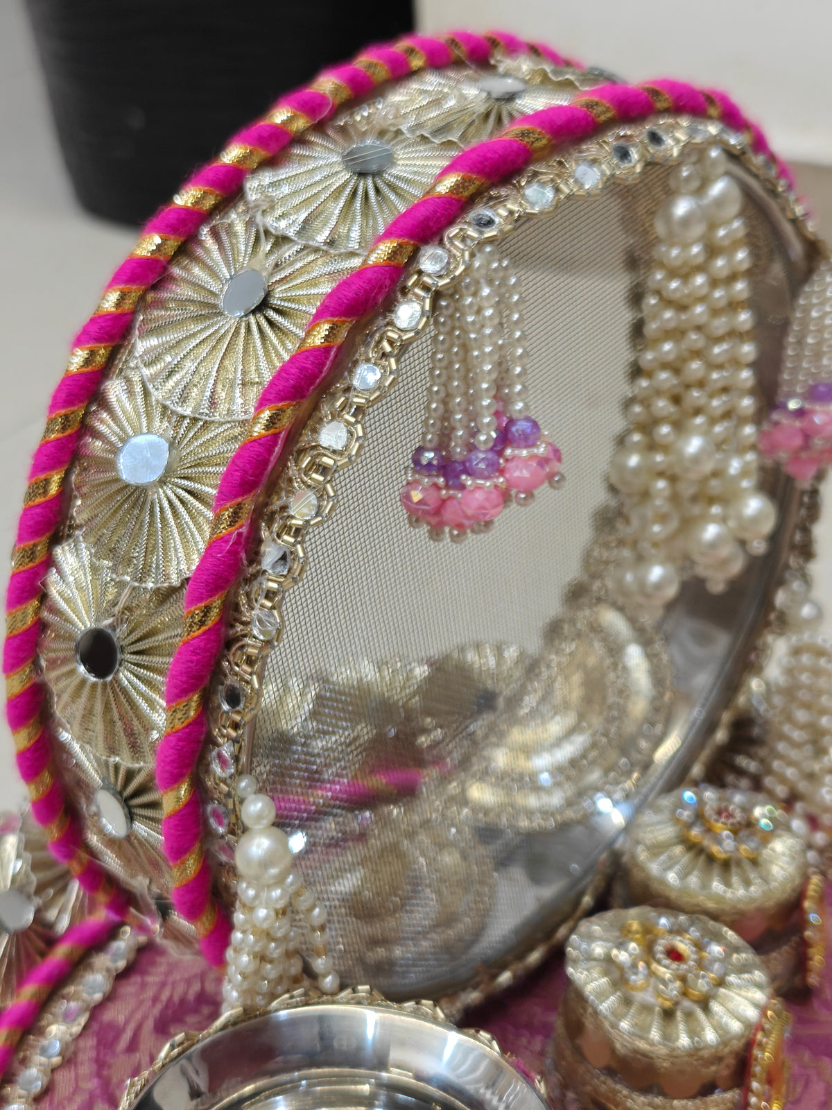 Lavender & Magenta Royal Karva Chauth Thali Set with Channi, Lota & Roli Chawal Boxes