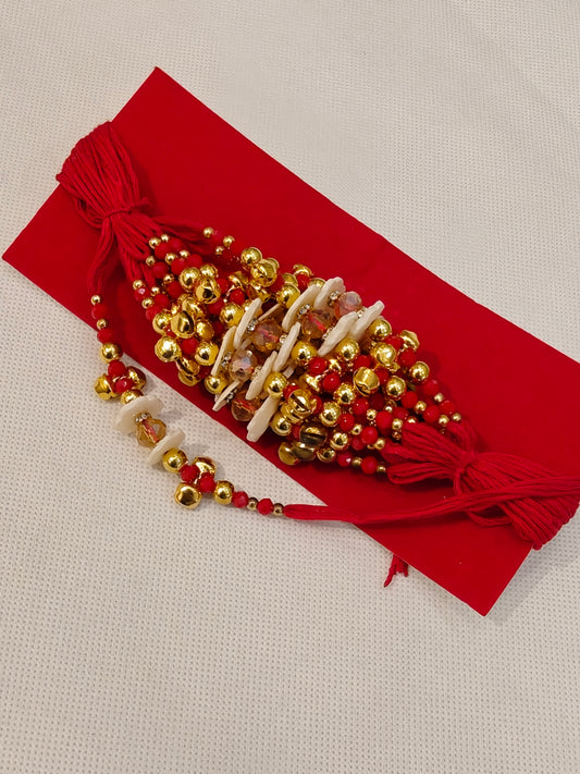 Hathlagi/Kangan Dora for Wedding Rituals | Handcrafted Bridal Wrist Ceremony Dora with Cowrie Shells, Gold Beads & Crystal Beads | Pack of 12 Pcs | The Wedding Station