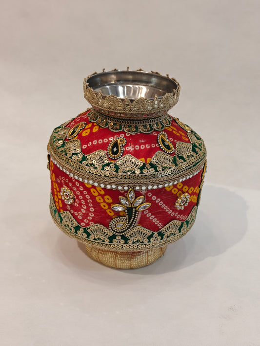 Premium Designer Kalash | Wedding, Griha Pravesh & Pooja Decor | Red Bandhani