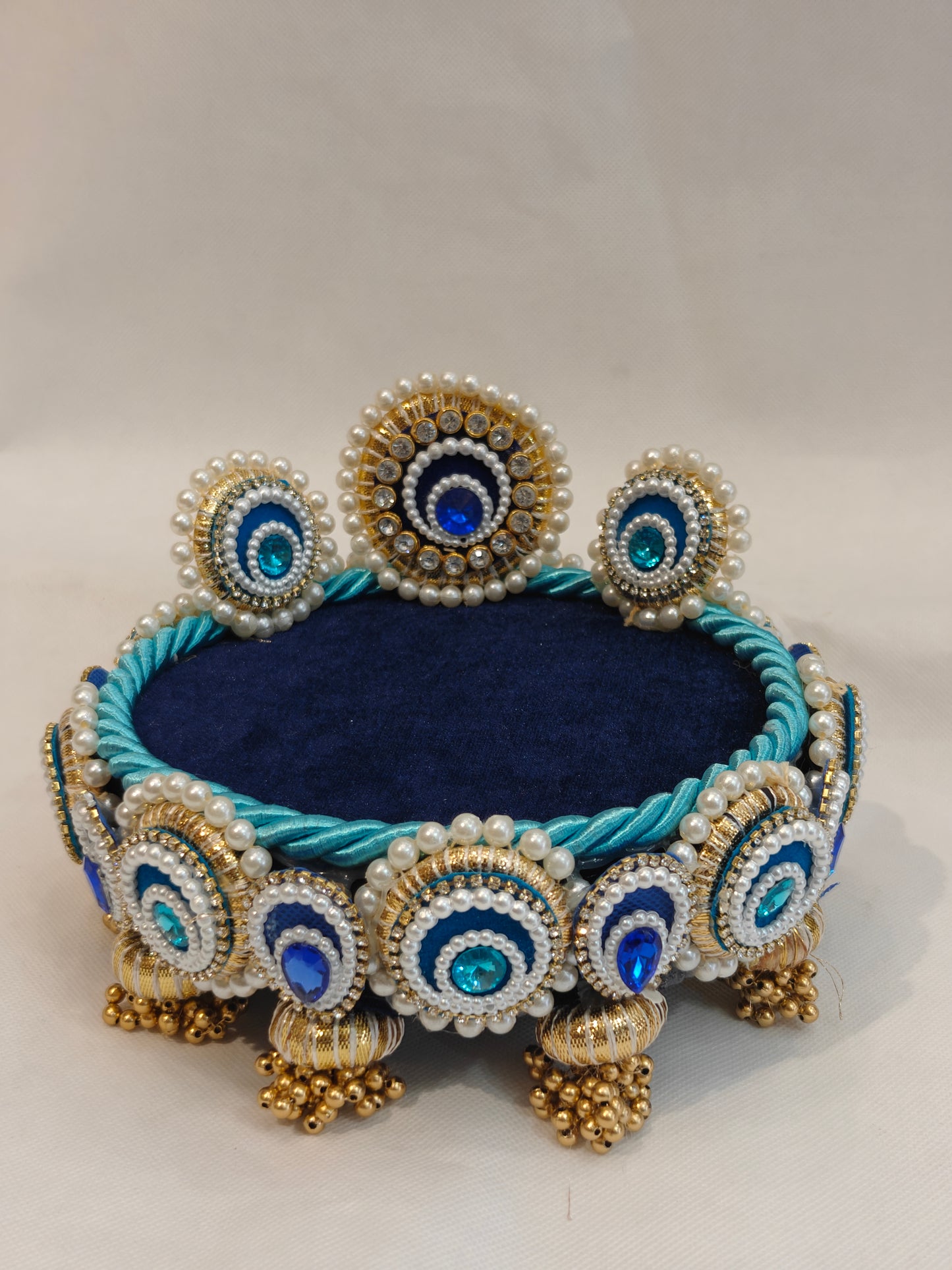 Teal & Blue Lotus Singhaasan for Ladoo Gopal | Handcrafted MDF Deity Throne with Lotus Backdrop | Teal Blue Gold | 6 Inch Base