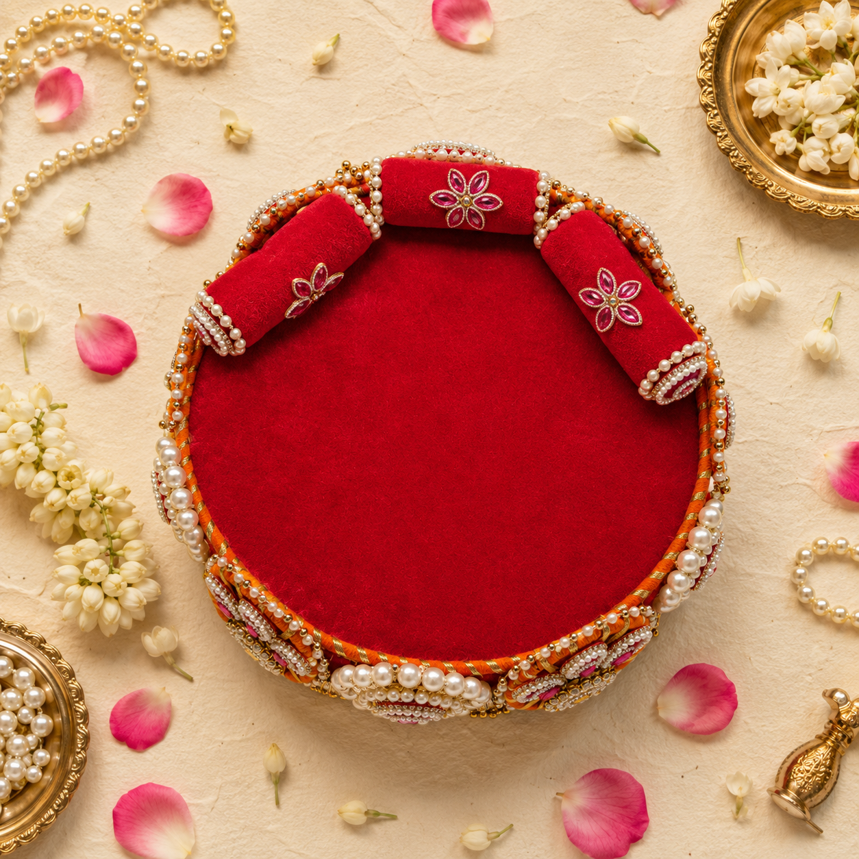 Orange & Rani Pink Singhaasan for Ladoo Gopal | Handcrafted MDF Deity Throne Base | Orange Pink Gold | 12 Inch Diameter