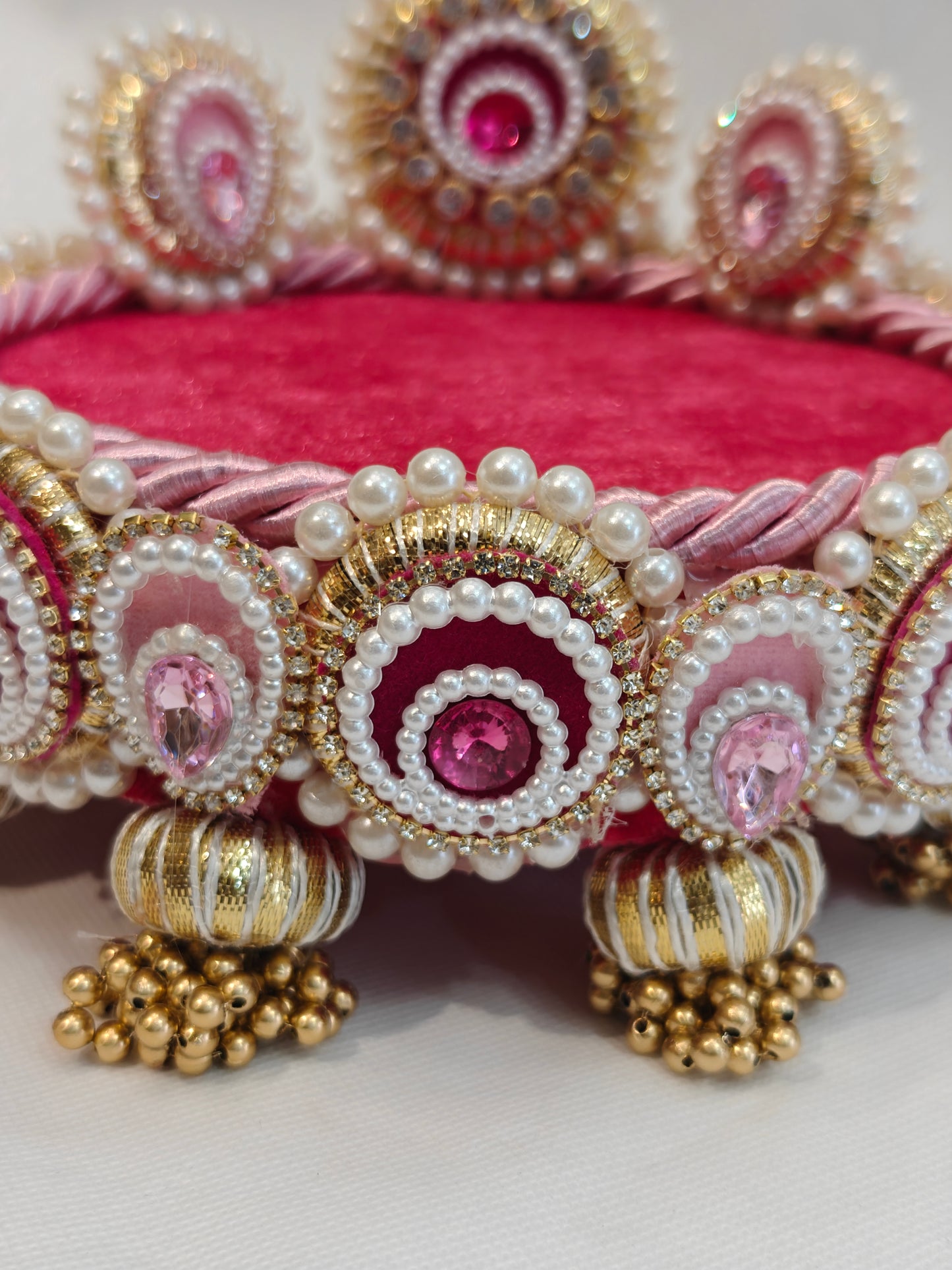 Pink Lotus Singhaasan for Ladoo Gopal | Handcrafted MDF Deity Throne with Lotus Backdrop | Pink & Gold | 6 Inch Base