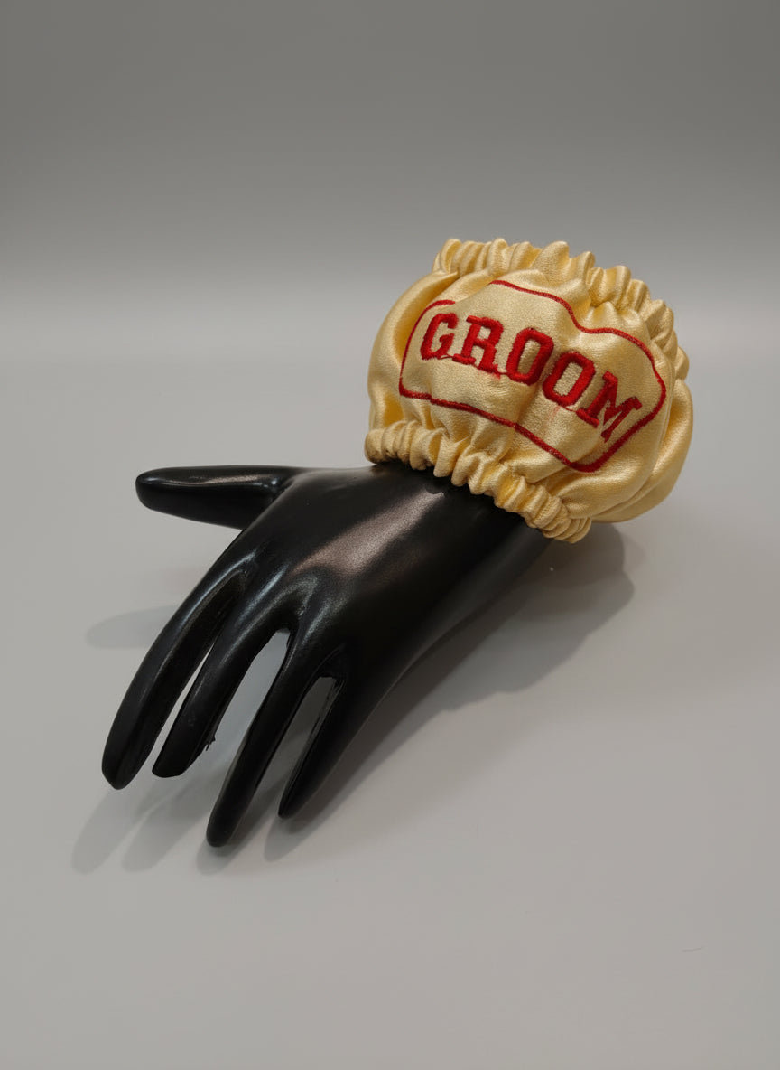 Premium Satin Groom Kangna Cover Golden – Free Size | Elegant Wedding Accessory