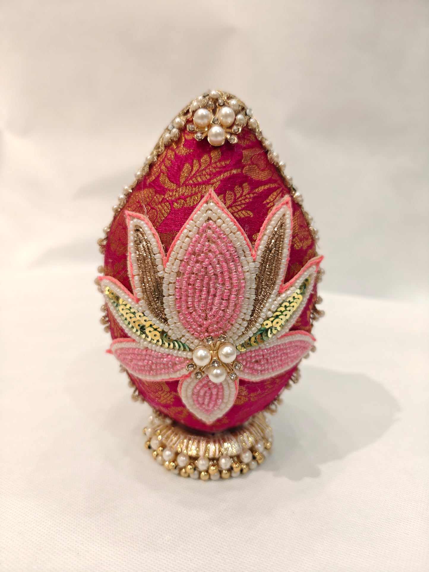 Lotus Designer Shagun Nariyal for Wedding | Decorative Pooja Nariyal with Pearl & Bead Work | Wedding Ritual Coconut India