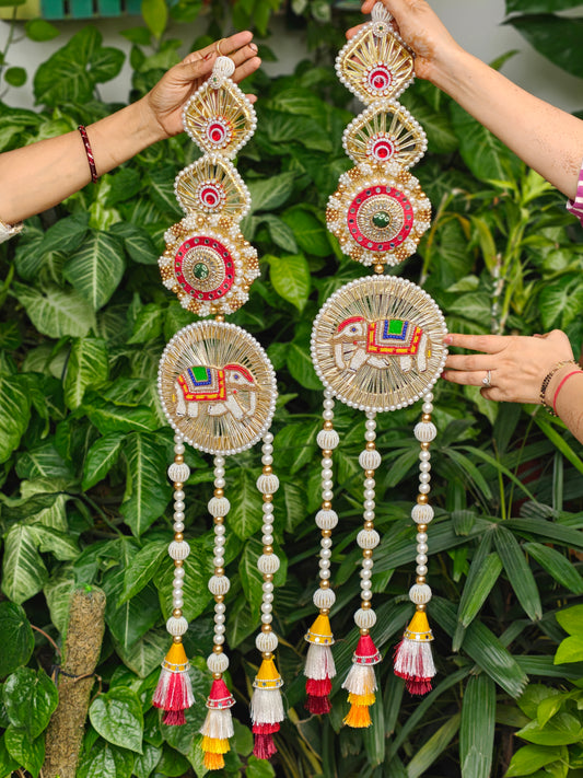 Elephant Diwali Hanging with Pearl Tassels | 35.5" Traditional Festive Door & Wall Decor