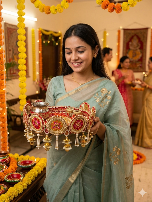 Designer Wedding Pooja Thali Set | Handmade Decorative Puja Thali for Rituals & Gifting