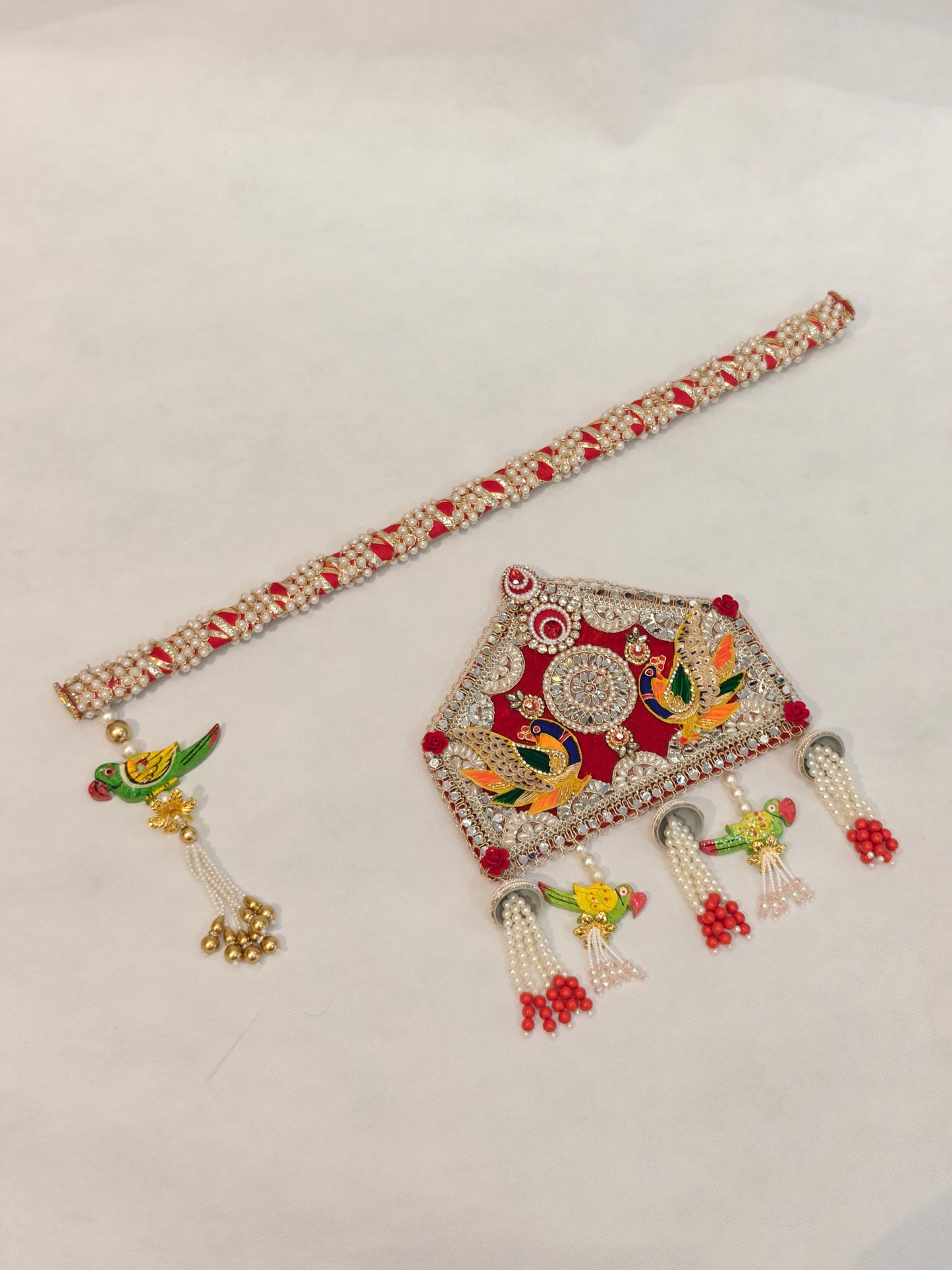 Wedding Toran & Groom Welcome Stick Set | Baraat Ceremony Decorative Toran with Embellished Stick | Red & Gold Dulha Entry Ritual Prop