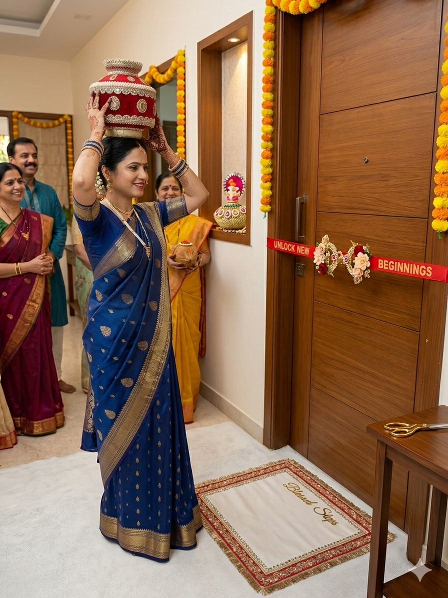 Handcrafted Floral Welcome Lock Ribbon | Inauguration Lock for Shop Opening & Housewarming Ceremony | Red & Gold Ribbon with Artificial Flower Decorated Locks | Griha Pravesh & Grand Opening Décor