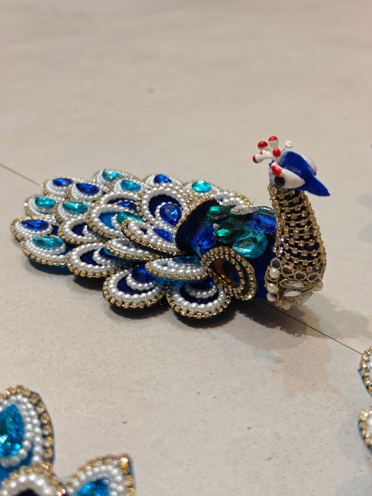 Blue Peacock & Lotus Crystal Tealight Holder Set