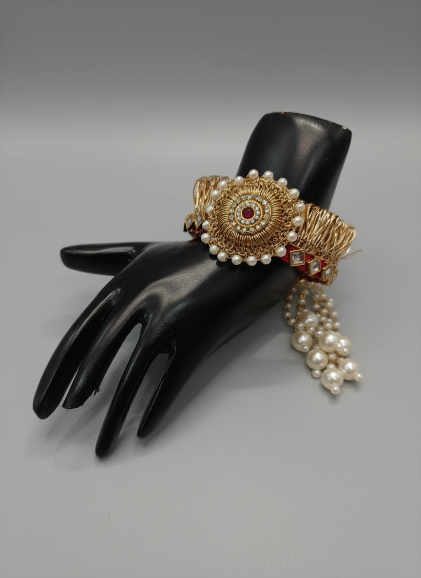 Pearl Kundan Statement Bracelet | Elegant Wedding & Festive Gift