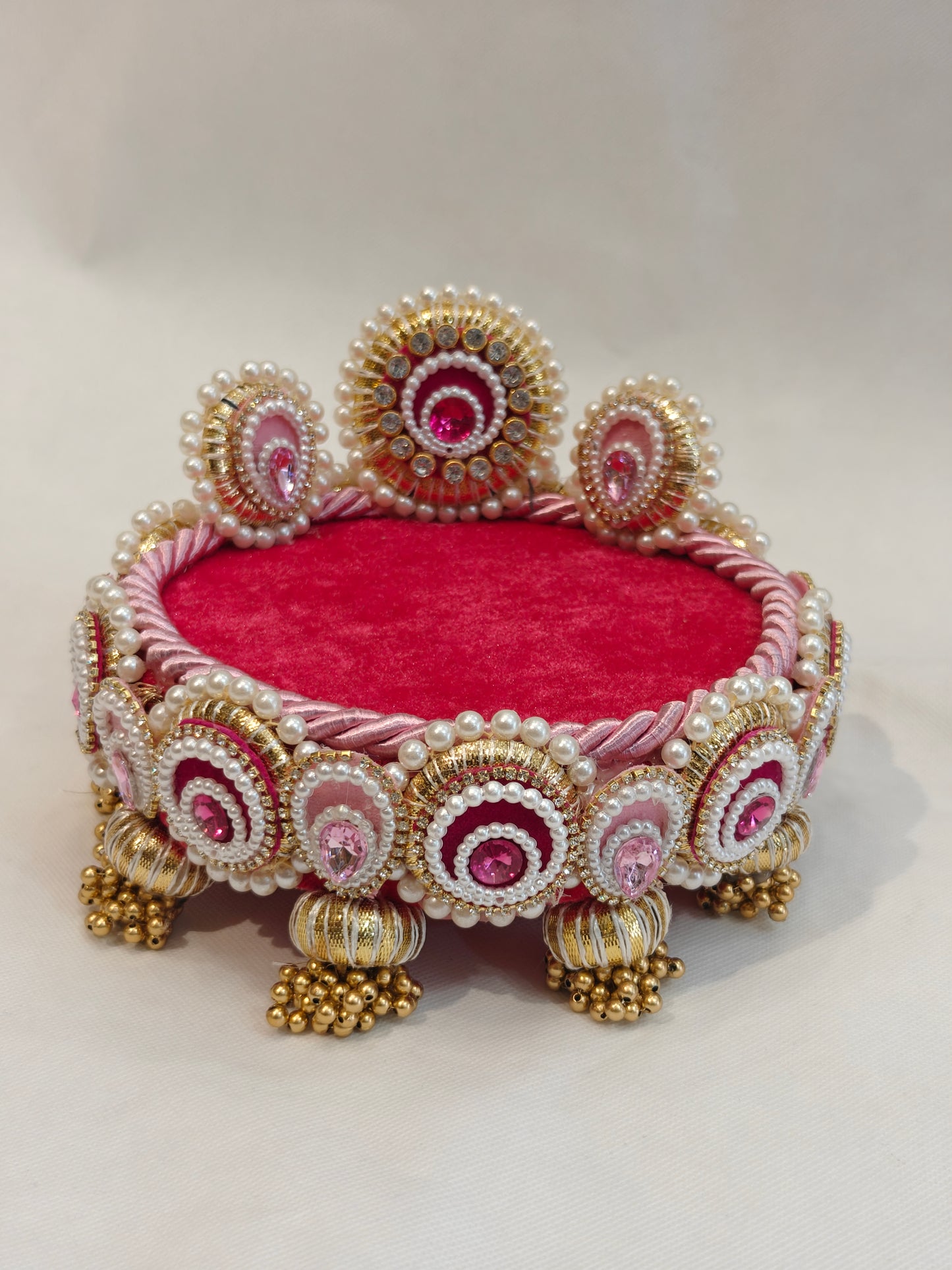 Pink Lotus Singhaasan for Ladoo Gopal | Handcrafted MDF Deity Throne with Lotus Backdrop | Pink & Gold | 6 Inch Base