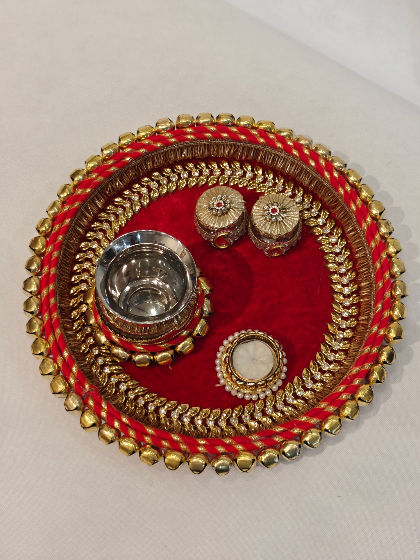 Premium Red & Gold Ghungroo Pooja Thaali Set for Wedding Rituals | Designer Puja Thaali Online India | The Wedding Station