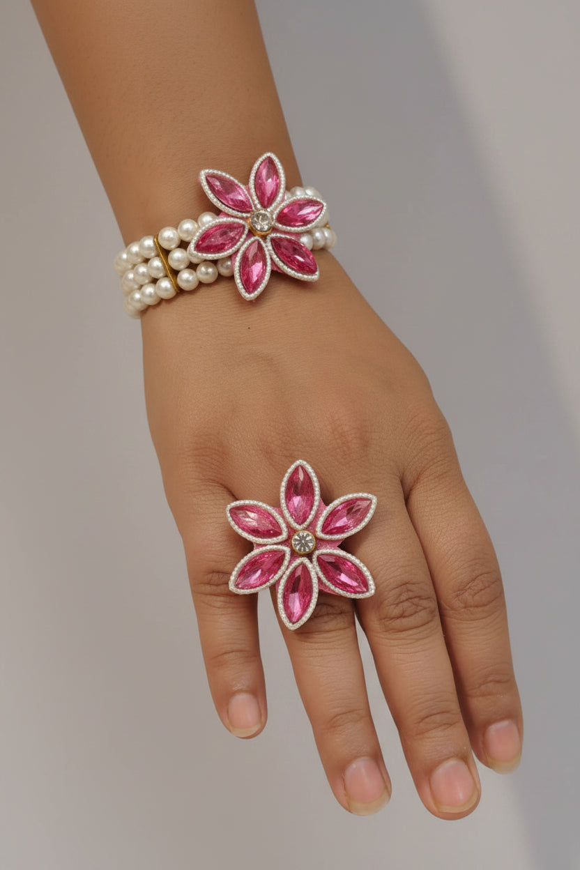 Combo Pack Bracelet and Ring | Beautiful Floral Bracelets | Floral Ring | Pack of 25 | The Wedding Station