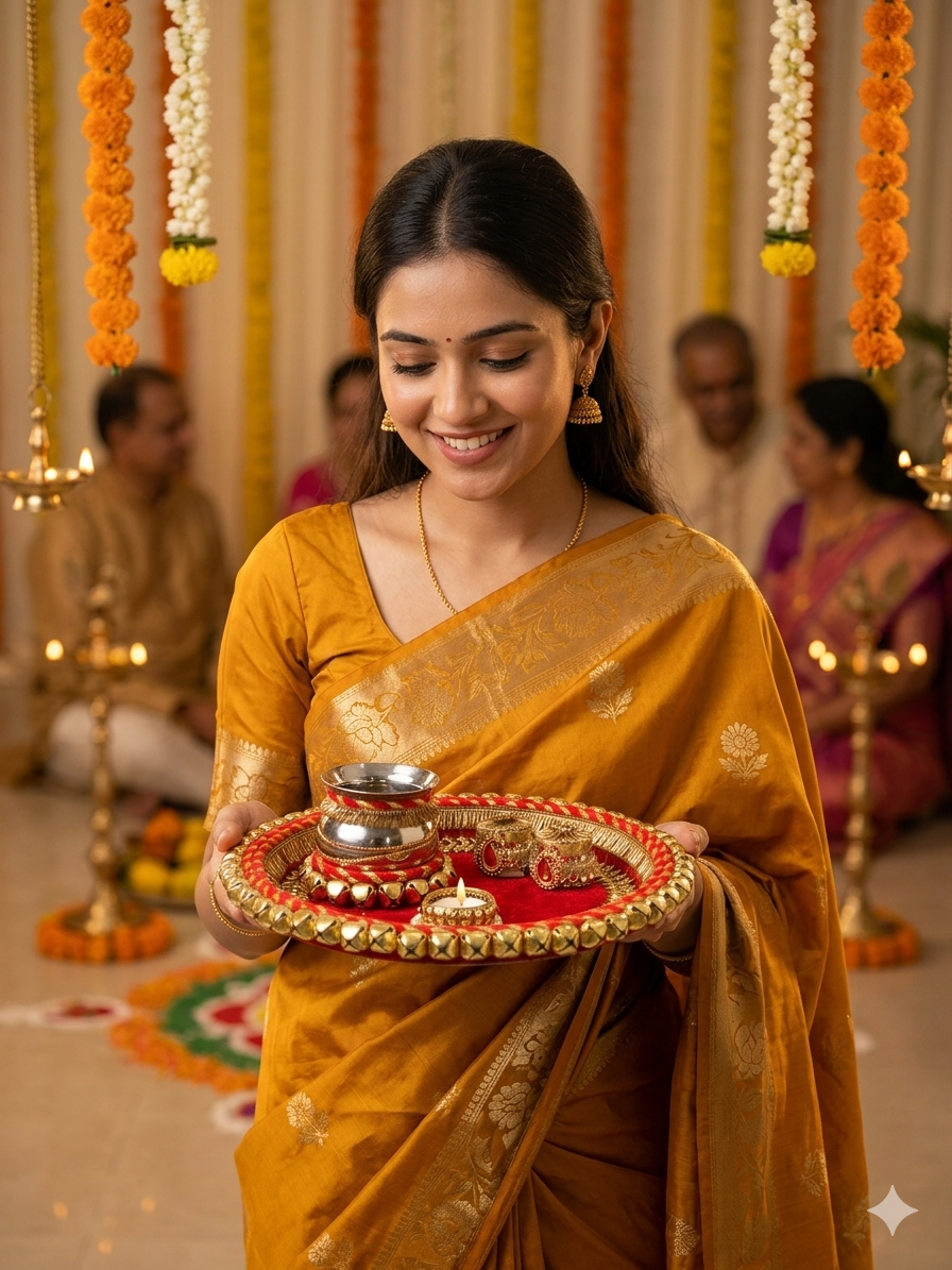 Premium Red & Gold Ghungroo Pooja Thaali Set for Wedding Rituals | Designer Puja Thaali Online India | The Wedding Station