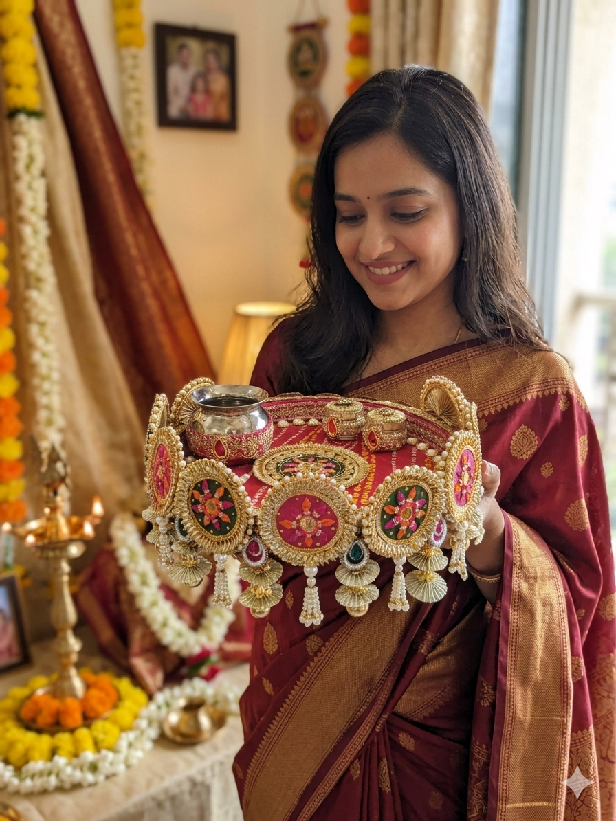 Luxury Pooja Thali Set for Wedding Rituals | Designer Bridal Puja Thali | The Wedding Station