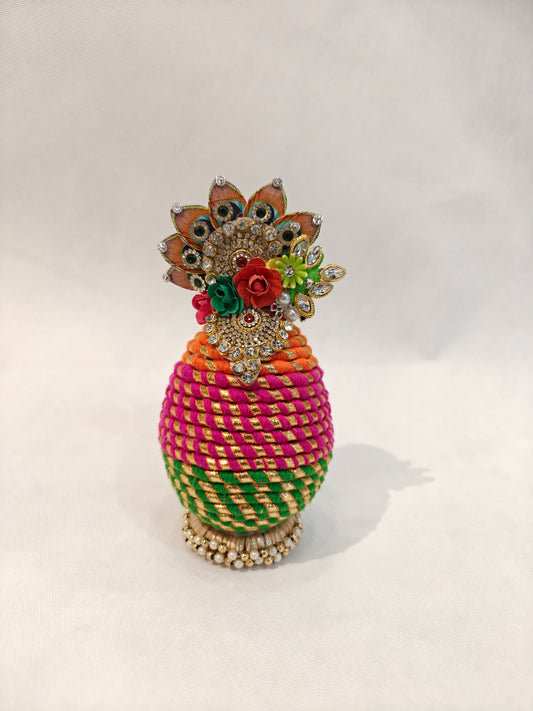Handcrafted Multicolor Peacock Decorative Nariyal for Wedding Shagun & Festive Pooja | Designer Bridal Coconut