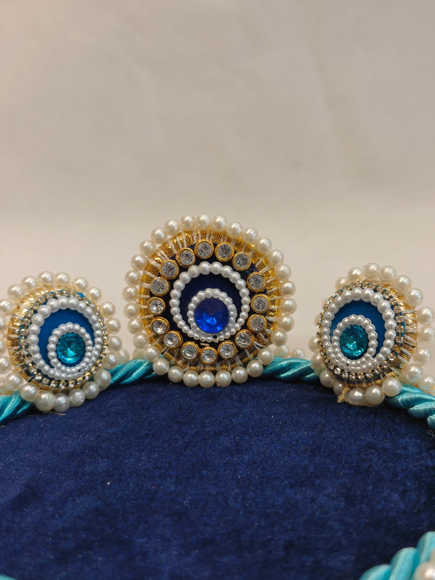 Teal & Blue Lotus Singhaasan for Ladoo Gopal | Handcrafted MDF Deity Throne with Lotus Backdrop | Teal Blue Gold | 6 Inch Base
