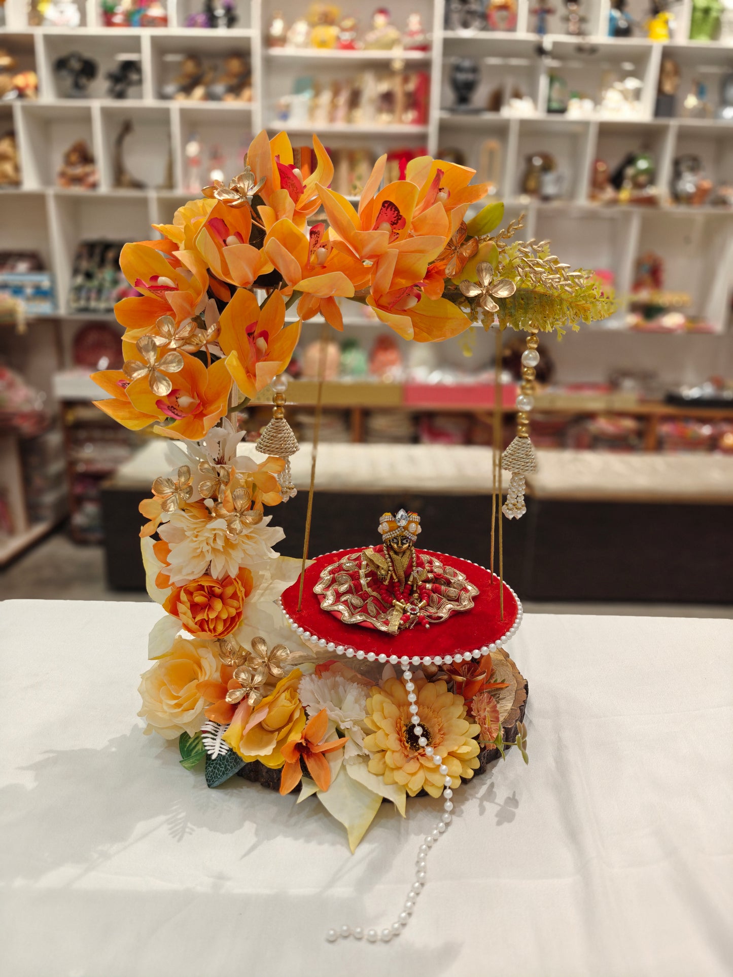 Decorative Thakur Ji Jhula (Swing) in Orange