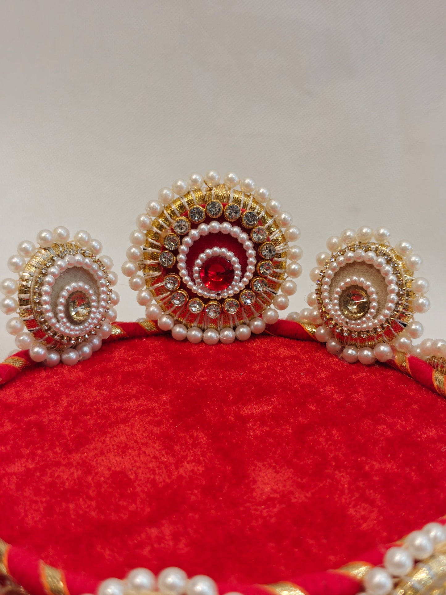 Peach & Red Lotus Singhaasan for Ladoo Gopal | Handcrafted MDF Deity Throne with Lotus Backdrop | Peach Red Gold | 6 Inch Base