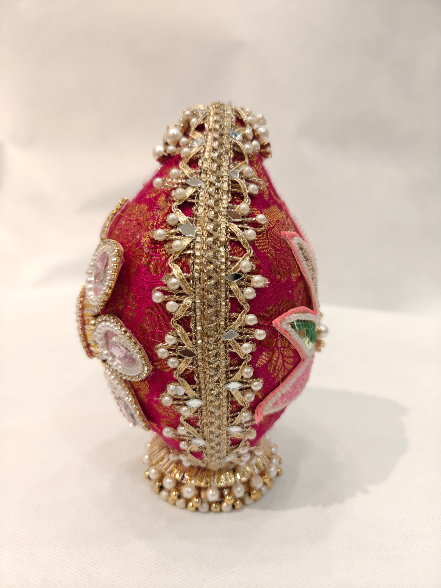 Lotus Designer Shagun Nariyal for Wedding | Decorative Pooja Nariyal with Pearl & Bead Work | Wedding Ritual Coconut India