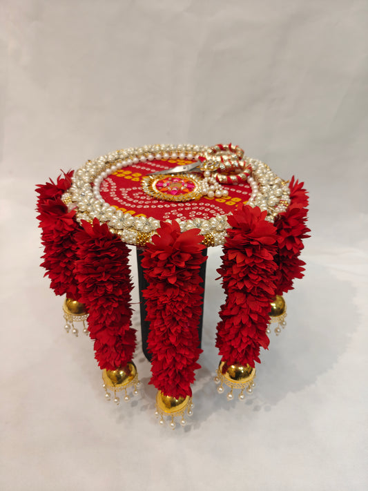 Luxury Ribbon Cutting Platter for Inauguration | Pearl Decor- Red