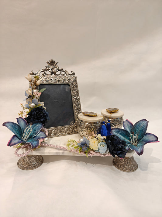 Royal German Silver Wedding Card Platter with Marble Base | Luxury Wedding Card Platter