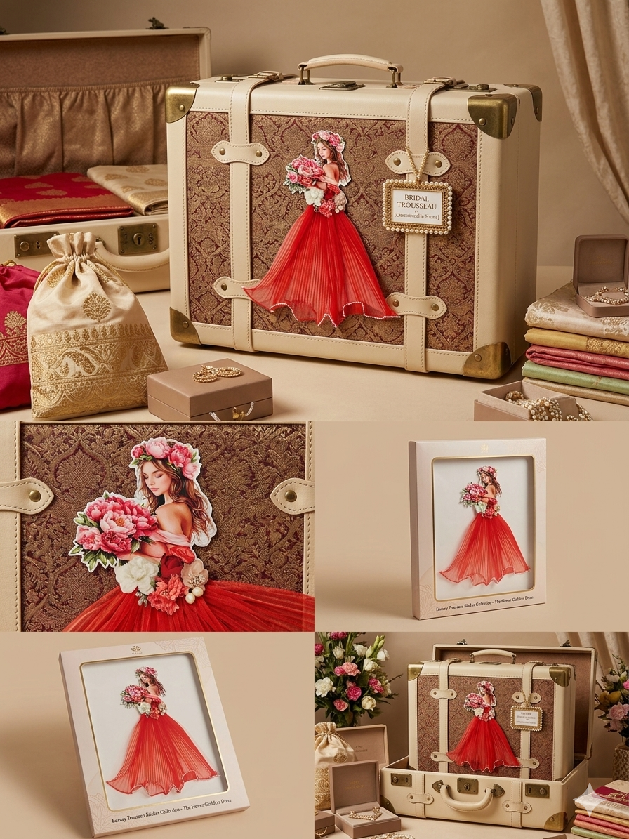 Decorative Bridal Suitcase Sticker for Bridal Trousseau & Luggage Decoration - Red