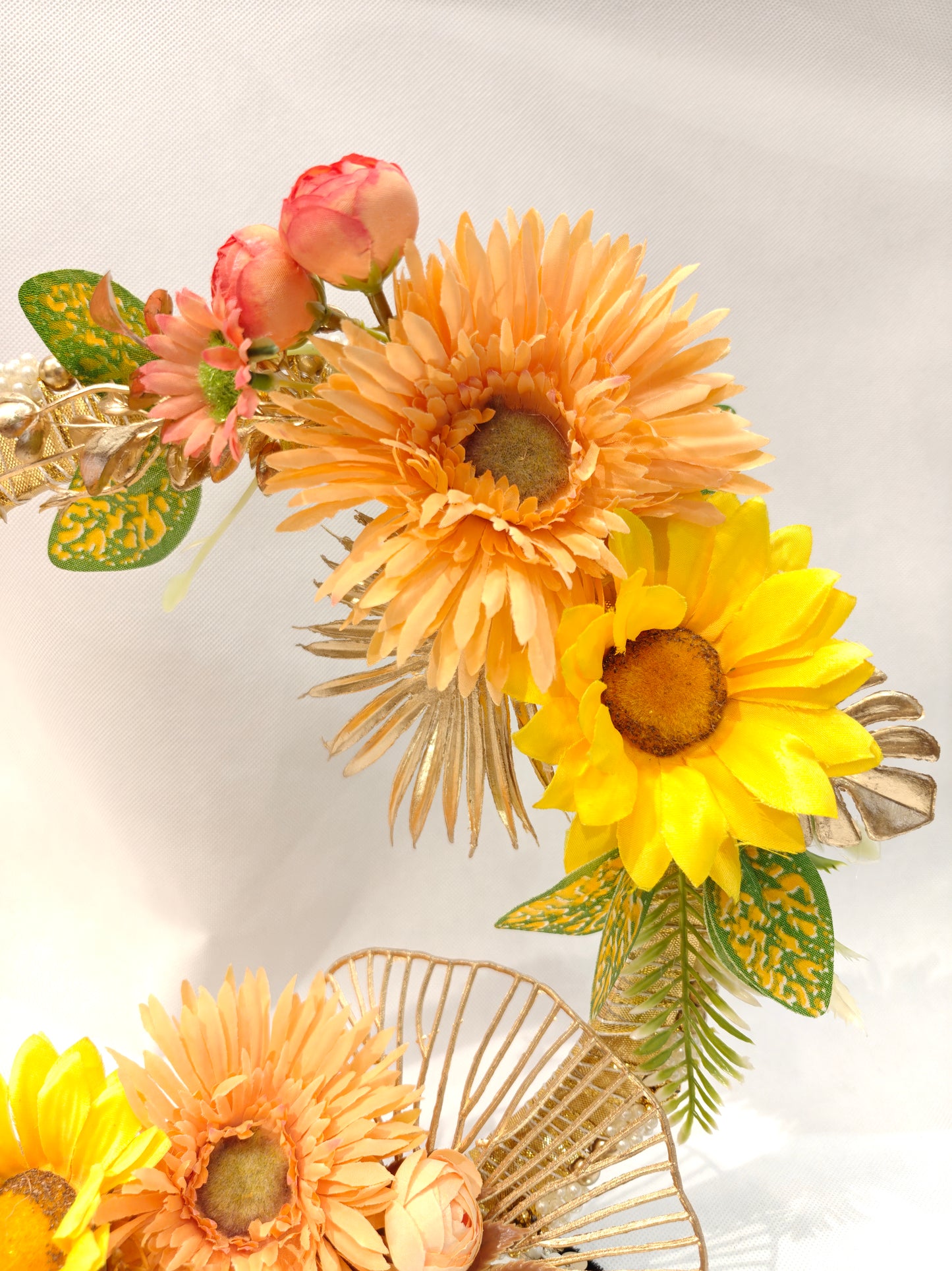 Floral Ring Ceremony Platter with Pearl Ring Holders — Sunflower & Peach | Haldi & Engagement Décor | The Wedding Station